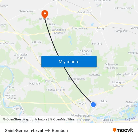 Saint-Germain-Laval to Bombon map