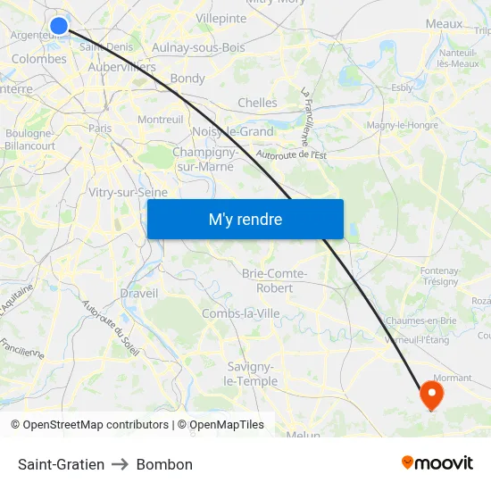 Saint-Gratien to Bombon map