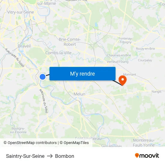 Saintry-Sur-Seine to Bombon map