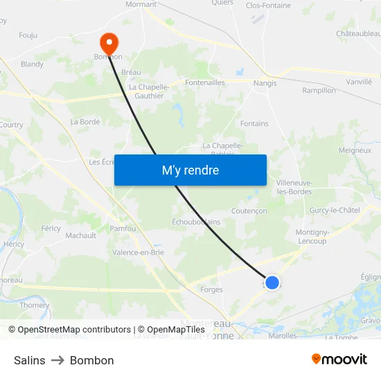 Salins to Bombon map