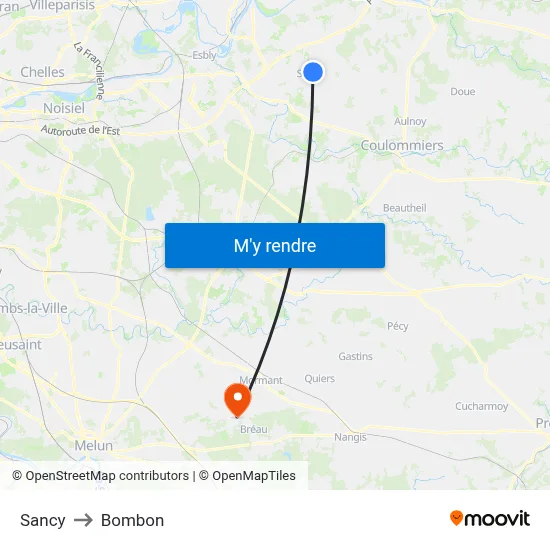 Sancy to Bombon map
