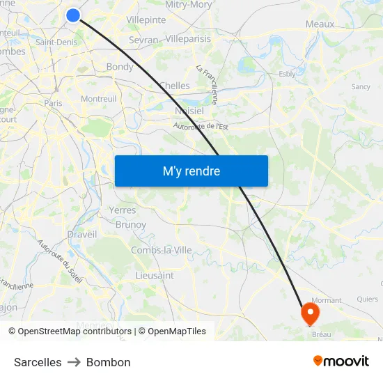 Sarcelles to Bombon map