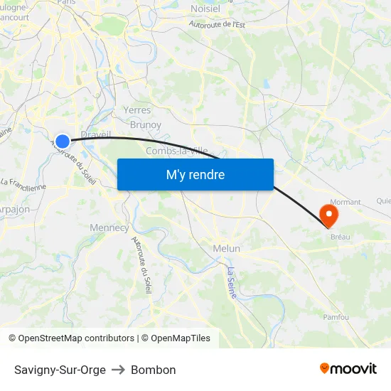 Savigny-Sur-Orge to Bombon map