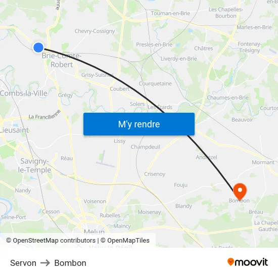 Servon to Bombon map