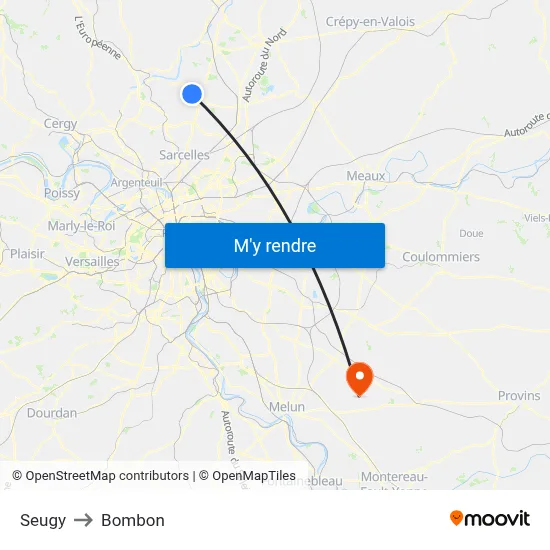 Seugy to Bombon map
