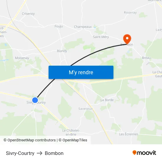 Sivry-Courtry to Bombon map