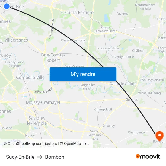Sucy-En-Brie to Bombon map