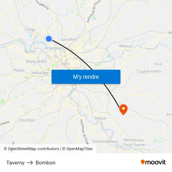 Taverny to Bombon map