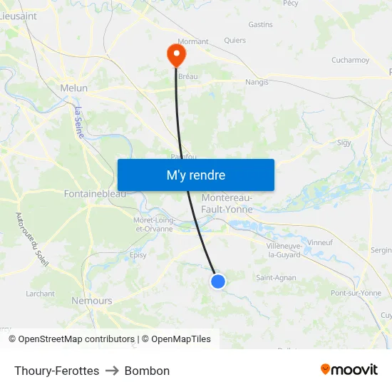 Thoury-Ferottes to Bombon map