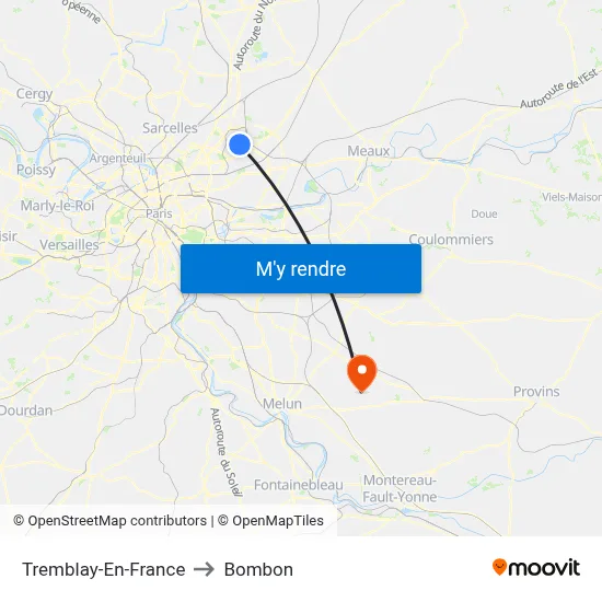 Tremblay-En-France to Bombon map