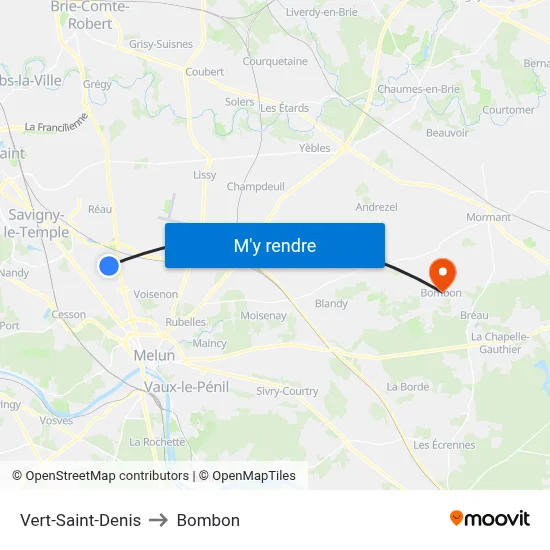 Vert-Saint-Denis to Bombon map