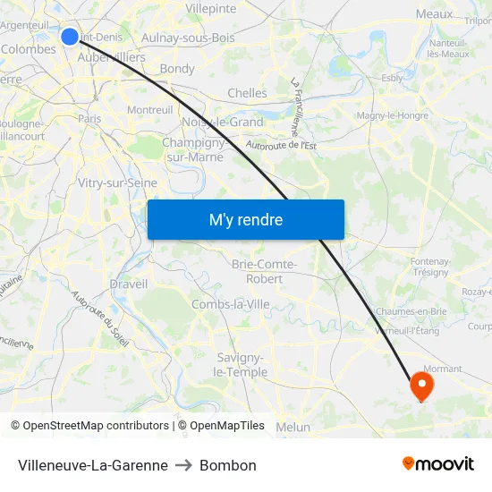 Villeneuve-La-Garenne to Bombon map