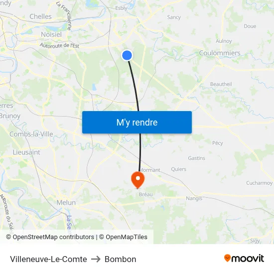 Villeneuve-Le-Comte to Bombon map