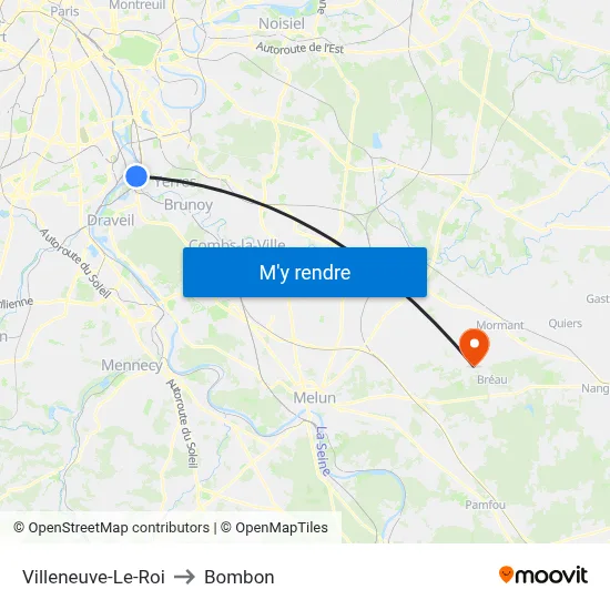 Villeneuve-Le-Roi to Bombon map
