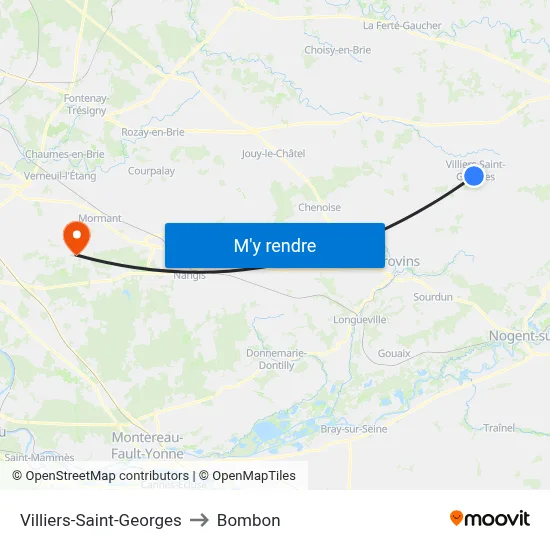 Villiers-Saint-Georges to Bombon map