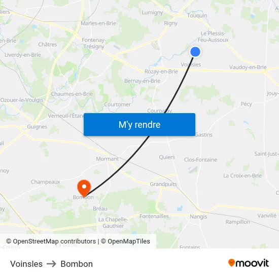 Voinsles to Bombon map