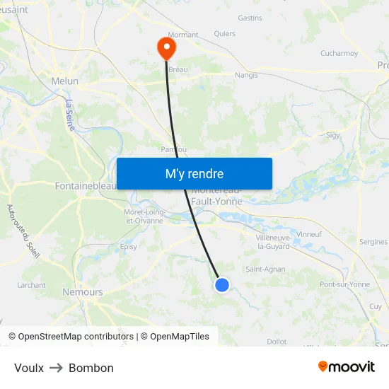 Voulx to Bombon map