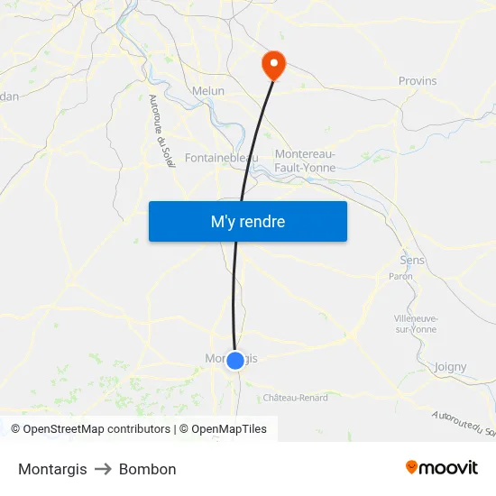 Montargis to Bombon map