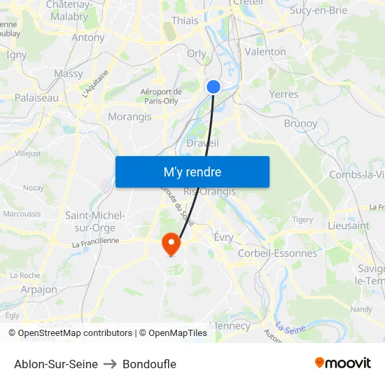Ablon-Sur-Seine to Bondoufle map