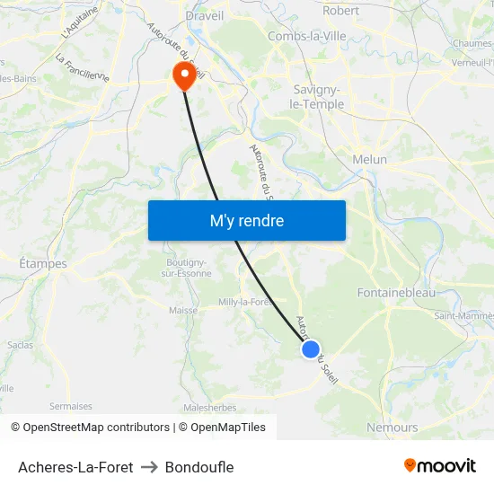 Acheres-La-Foret to Bondoufle map