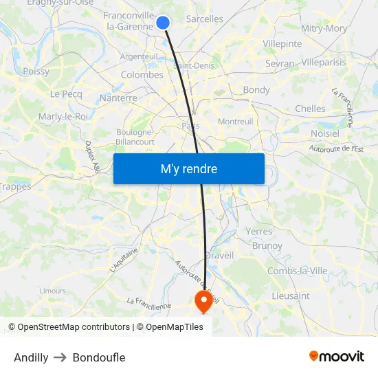 Andilly to Bondoufle map