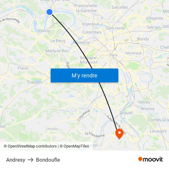 Andresy to Bondoufle map