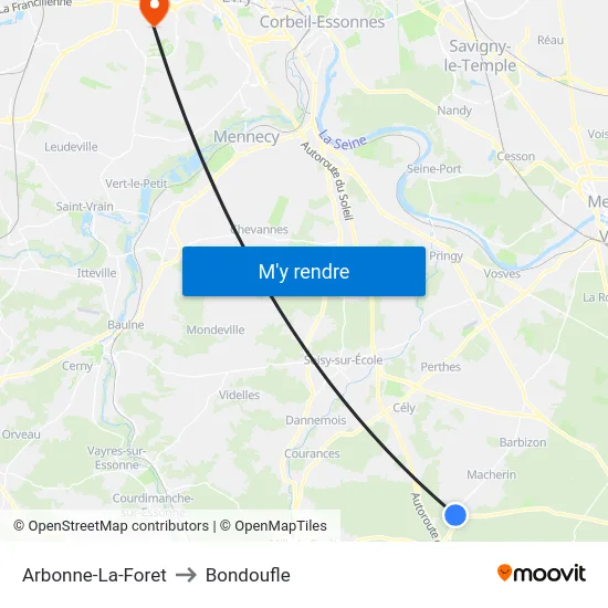 Arbonne-La-Foret to Bondoufle map