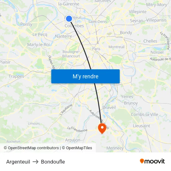 Argenteuil to Bondoufle map