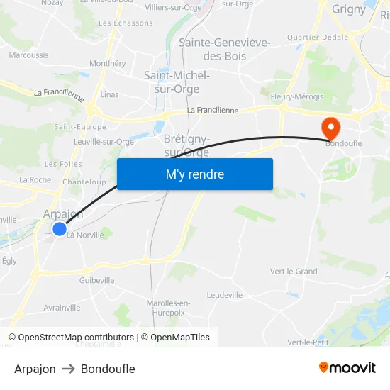 Arpajon to Bondoufle map