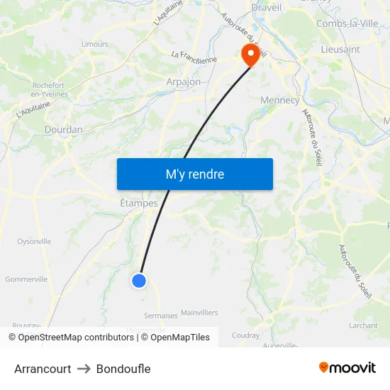 Arrancourt to Bondoufle map