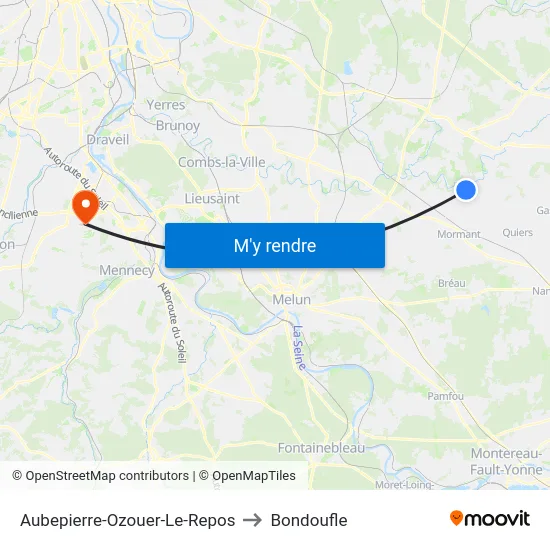 Aubepierre-Ozouer-Le-Repos to Bondoufle map