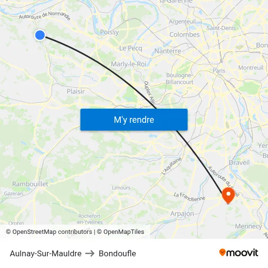 Aulnay-Sur-Mauldre to Bondoufle map