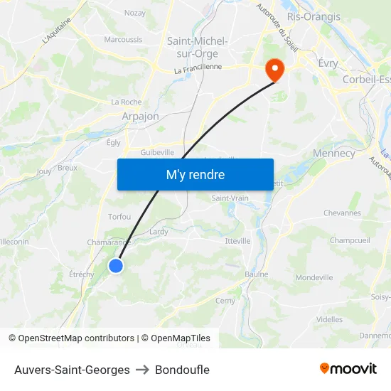 Auvers-Saint-Georges to Bondoufle map