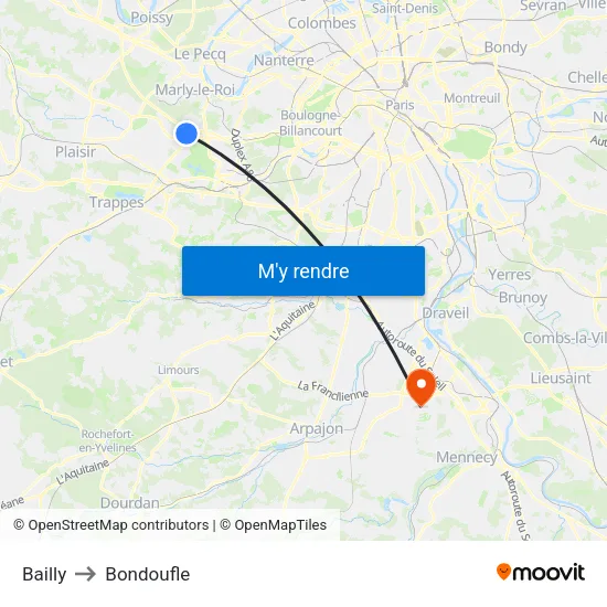 Bailly to Bondoufle map