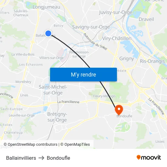 Ballainvilliers to Bondoufle map