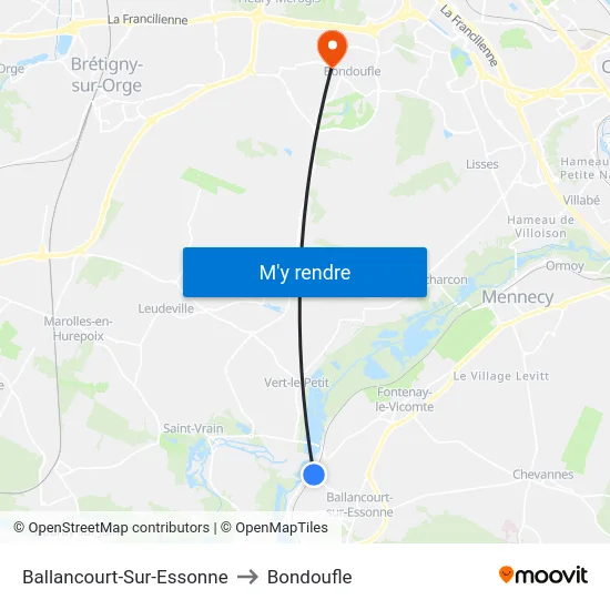 Ballancourt-Sur-Essonne to Bondoufle map