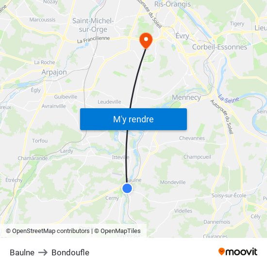 Baulne to Bondoufle map