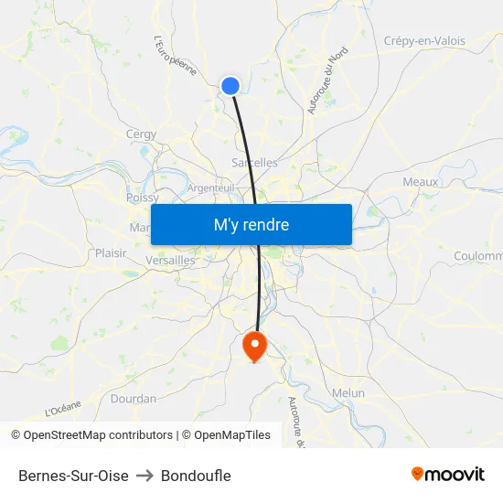Bernes-Sur-Oise to Bondoufle map
