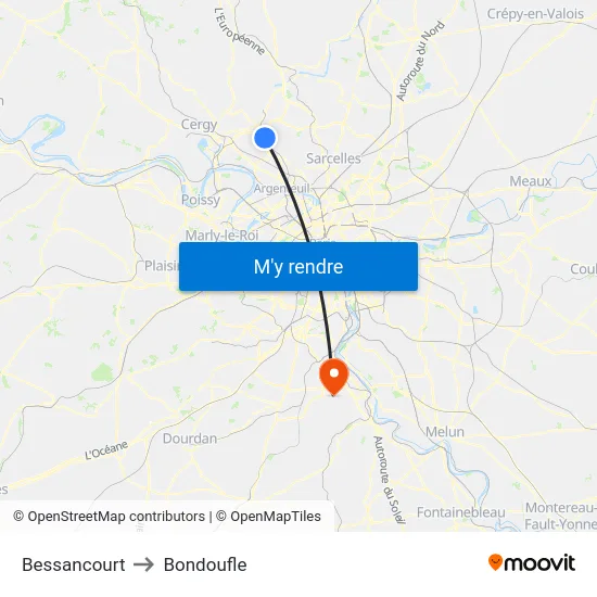 Bessancourt to Bondoufle map