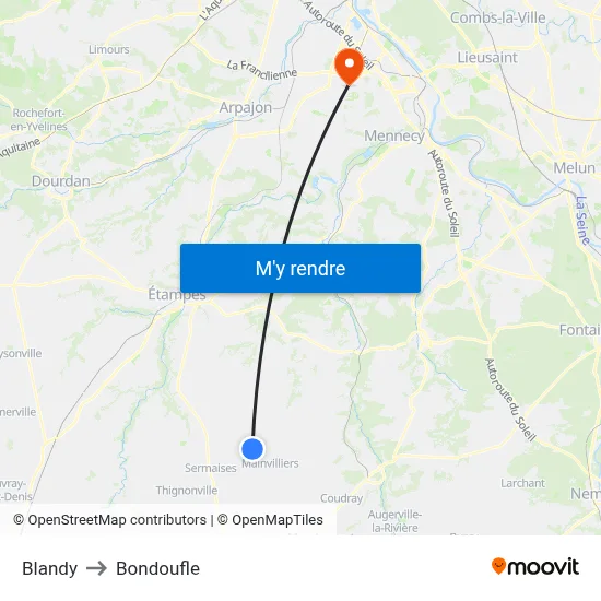 Blandy to Bondoufle map