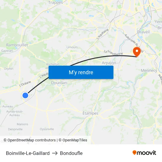 Boinville-Le-Gaillard to Bondoufle map