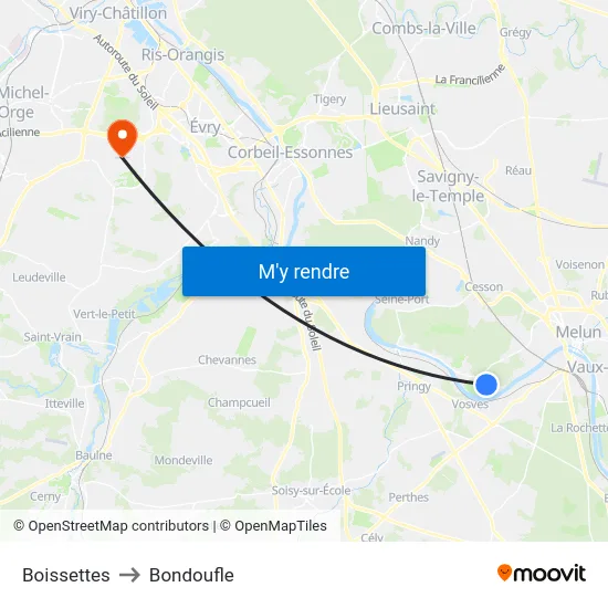 Boissettes to Bondoufle map