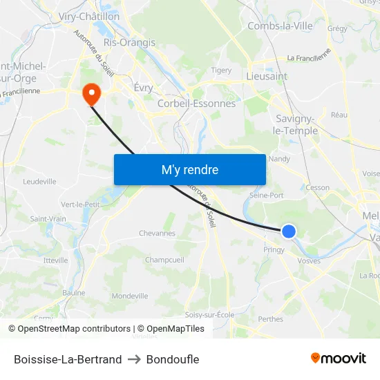 Boissise-La-Bertrand to Bondoufle map