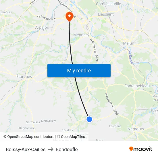 Boissy-Aux-Cailles to Bondoufle map