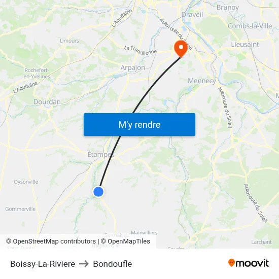 Boissy-La-Riviere to Bondoufle map