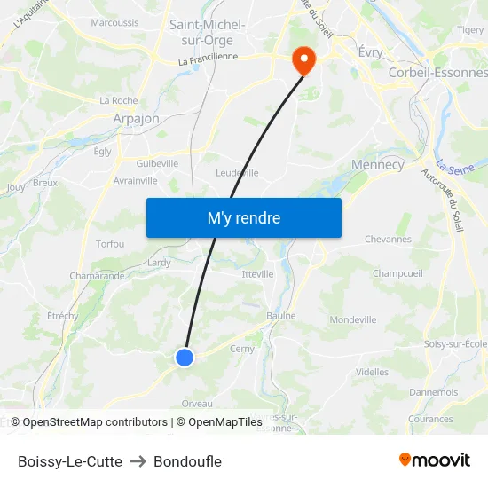 Boissy-Le-Cutte to Bondoufle map