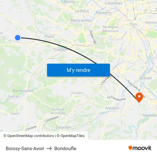 Boissy-Sans-Avoir to Bondoufle map