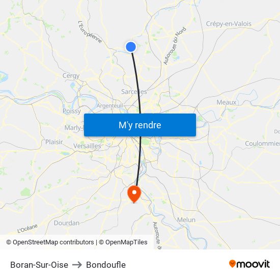 Boran-Sur-Oise to Bondoufle map