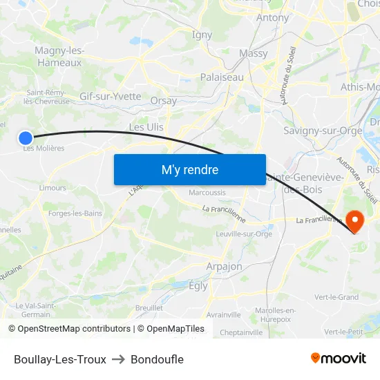 Boullay-Les-Troux to Bondoufle map