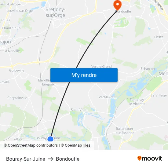 Bouray-Sur-Juine to Bondoufle map